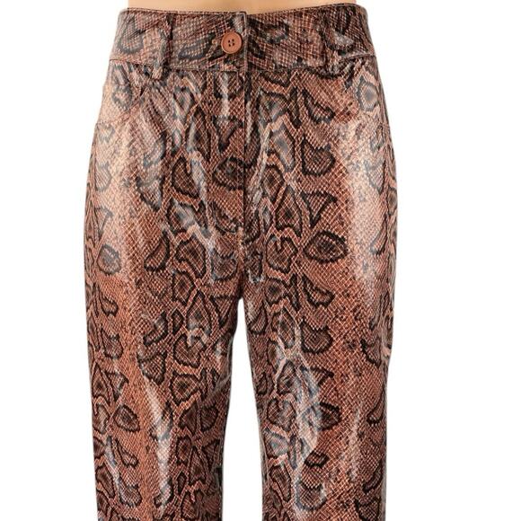 PrettyLittleThing Brown Snakeskin Leather Straight High Waisted Trousers Pants 4 - Picture 4 of 6